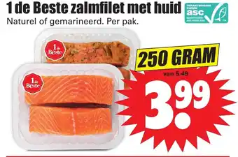 Dirk 1 de Beste zalmfilet met huid 250g aanbieding