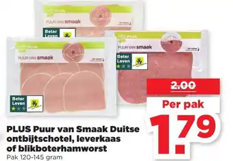 PLUS Plus puur van smaak duitse ontbijtschotel, leverkaas of blikboterhamworst 120-145 gram aanbieding