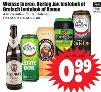 Dirk Weisse bieren, Hertog Jan lentebok of Grolsch lentebok of Kanon 450/500ml aanbieding