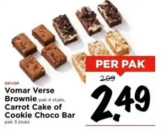 Vomar Voordeelmarkt Vomar verse brownie pak 4 stuks. carrot cake of cookie choco bar aanbieding