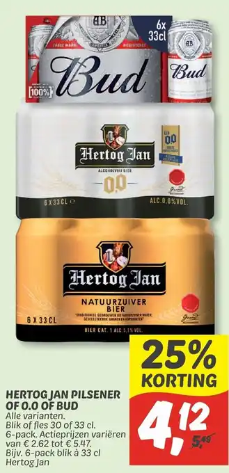 Dekamarkt Hertog jan pilsener of 0.0 of bud aanbieding