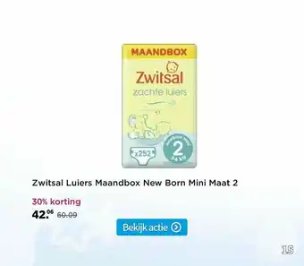 Plein.nl Zwitsal Luiers Maandbox New Born Mini Maat 2 30% Korting aanbieding