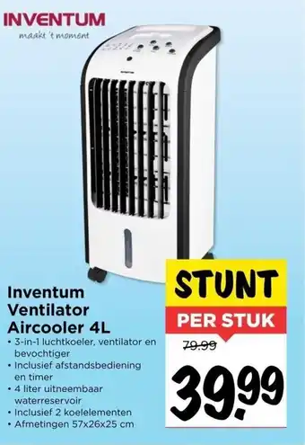 Vomar Voordeelmarkt Inventum Ventilator Aircooler 4L per stuk aanbieding