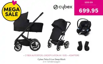 Baby & Tiener Cybex Talos S Lux Deep Black 3 in 1 kinderwagen + Cybex Autostoel Groep 0 Aton M I Size + Adapters aanbieding