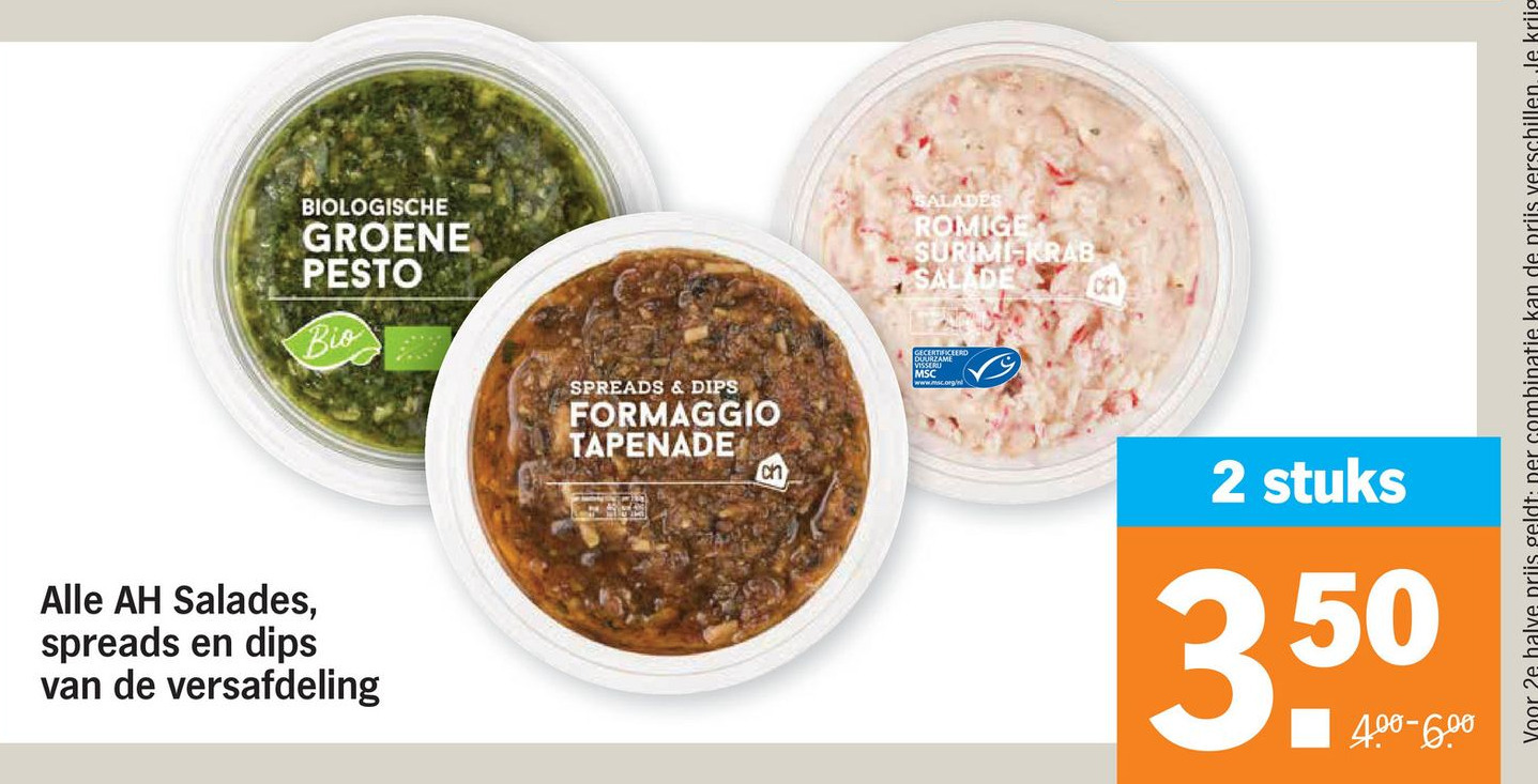 Alle ah salades, spreads en dips van de versafdeling aanbieding bij Albert Heijn