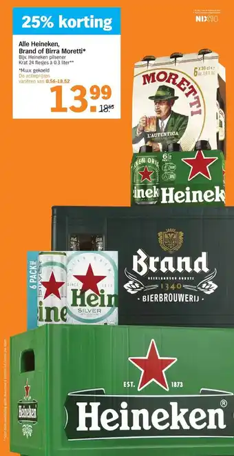 Albert Heijn Alle heineken, brand of birra moretti aanbieding