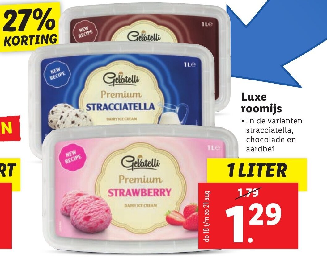 Gelatelli Luxe roomijs 1 liter aanbieding bij Lidl