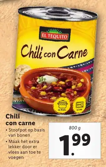 Lidl El Tequito Chili con carne 800 g aanbieding