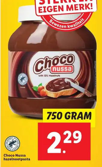 Lidl Choco Nussa hazelnootpasta 750 gram aanbieding