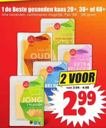 Dirk 1 de Beste gesneden kaas 20+, 30+, of 48+ 2*150-190g aanbieding