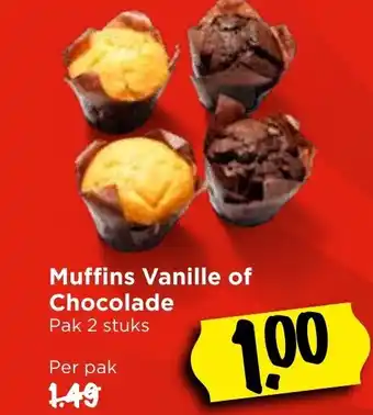 Vomar Voordeelmarkt Muffins vanille of chocolade 2 stuks aanbieding