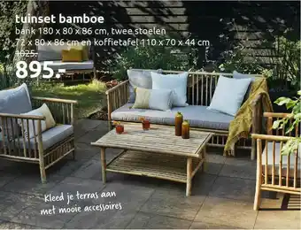 Deka Tuin Tuinset bamboe : bank, twee stoelen en koffietafel aanbieding