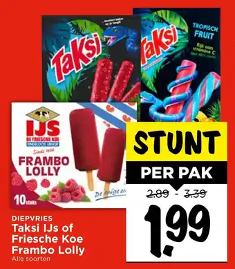 Vomar Voordeelmarkt Diepvries taksi IJs of friesche koe frambo lolly per pak aanbieding