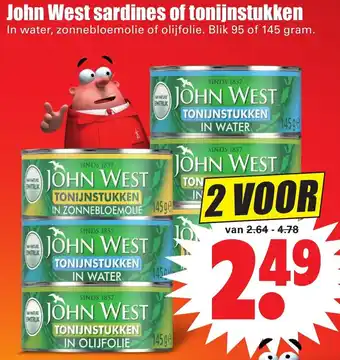 Dirk John West tonijnstukken of sardines 2*145g/95g aanbieding