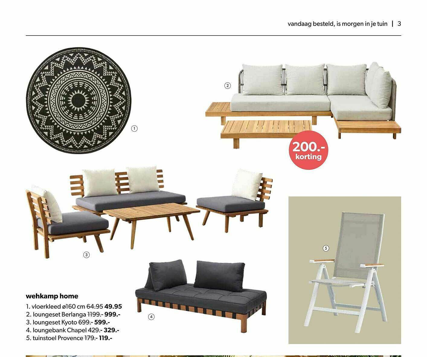 Wehkamp home vloerkleed ø160 cm, loungeset berlanga, loungeset kyoto,  loungebank chapel of tuinstoel provence aanbieding bij Wehkamp