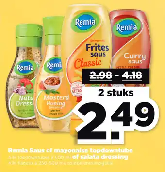 PLUS Remia saus of mayonaise topdowntube alle topdowntubes à 500 ml of salata dressing alle flacons à 250-500 ml, combineren mogel aanbieding