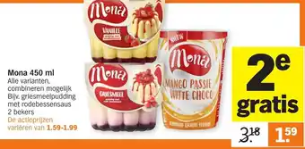 Albert Heijn Mona pudding of yoghurt 2*450g/450ml aanbieding