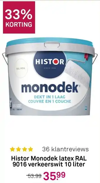 Karwei Histor monodek latex ral 9016 verkeerswit 10 liter aanbieding