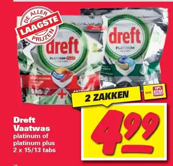 Nettorama Dreft Vaatwas platinum Of  Platinum Plus  2 x 13/15 tabs 2 zakken aanbieding