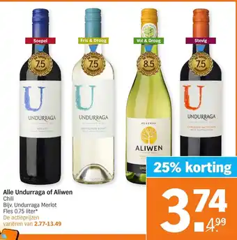 Albert Heijn Undurraga en Aliwen wijn 750ml aanbieding