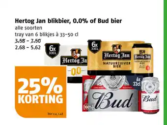 Poiesz Hertog Jan blikbier, 0.0% of Bud bier aanbieding