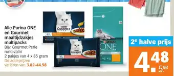 Albert Heijn Alle Purina One en Gourmet maaltijdzakjes multipacks 4x85g aanbieding