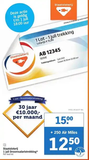 Albert Heijn Staatsloterij 1 juli Droomsalaristrekking aanbieding