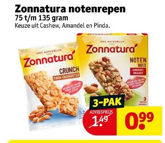 Kruidvat Zonnatura notenrepen 75 t/m 135 gram 3-pak aanbieding