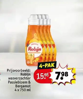 Kruidvat Robijn wasverzachter Passiebloem & Bergamot 4x750 ml aanbieding