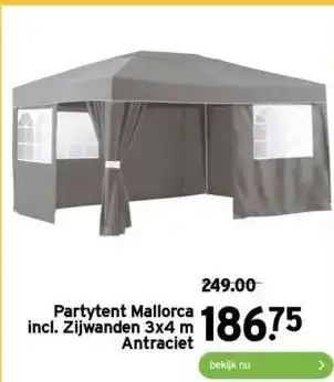 GAMMA Partytent mallorca incl. zijwanden 3x4 m antraciet aanbieding