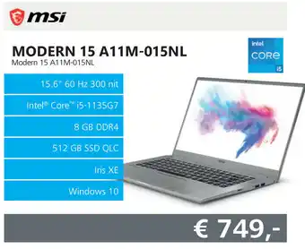 Informatique MSI Modern 15 A11M-015NL  I Modern 15 A11M-015NL aanbieding