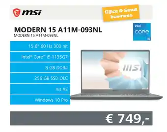 Informatique MSI Modern 15 A11M-093NL  I Modern 15 A11M-093NL aanbieding