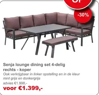 Tuinmeubelland Senja lounge dining set 4-delig rechts - koper aanbieding