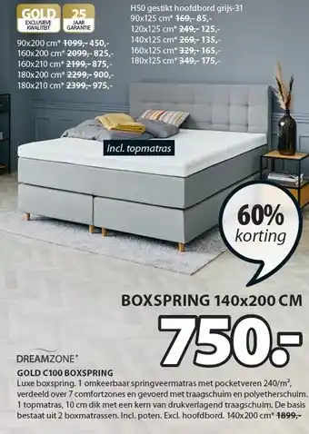 Jysk Dreamzone gold c100 boxspring aanbieding