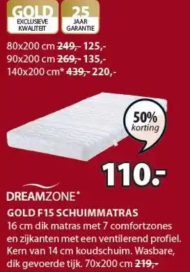 Jysk Dreamzone gold f15 schuimmatras aanbieding