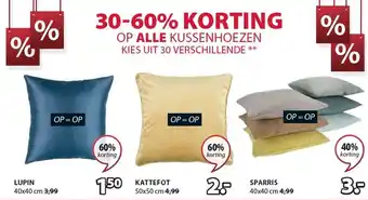 Jysk 30-60% korting op alle kussenhoezen aanbieding