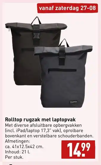 ALDI Rolltop rugzak met laptopvak 41 x 12.5 x 42 cm aanbieding