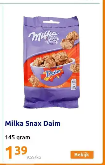 Action Milka Snax Daim 145 gram aanbieding