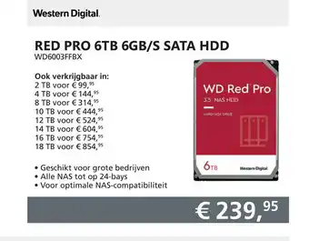 Informatique Western Digital Red PRO 6TB 6GB/S SATA HDD | WD6003FFBX aanbieding