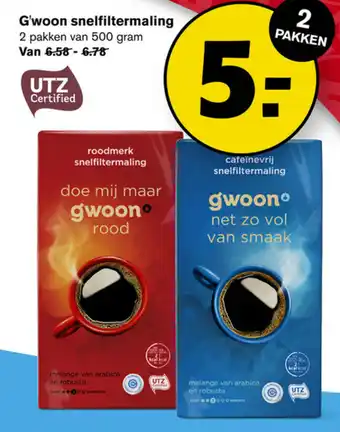 Hoogvliet G'woon Snelfiltermaling 2*500g aanbieding