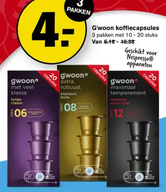 Hoogvliet G'woon koffiecaps 3*10-20st aanbieding