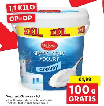 Lidl Yoghurt griekse stijl 100g aanbieding