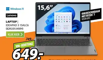 Expert Laptop Ideapad 3 15ALC6 (82KU01J4MH) aanbieding