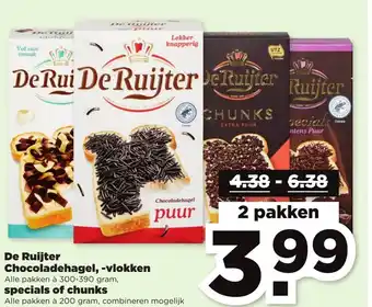 PLUS De Ruijter Chocoladehagel, -vlokken 300-390g, specials of chunks 200g aanbieding