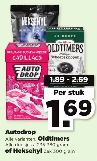 PLUS Autodrop Oldtimers 235-380g of Heksehyl 300g aanbieding