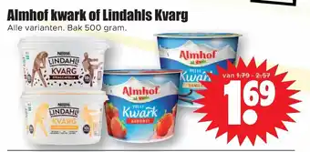 Dirk Almhof kwark of Lindahls Kvarg 500g aanbieding