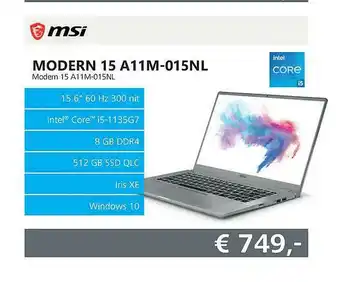 Informatique Msi modern 15 a11m-015nl laptop aanbieding