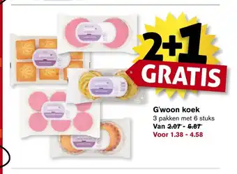 Hoogvliet G'woon koek 3 pakken met 6 stuks aanbieding