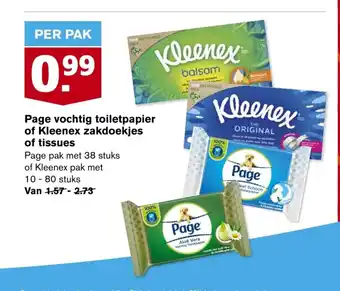 Hoogvliet Page vochtig toiletpapier of Kleenex zakdoekjes of tissues aanbieding