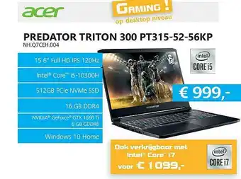 Informatique Acer predator triton 300 pt315-52-56kp nh.q7ceh.004 laptop aanbieding